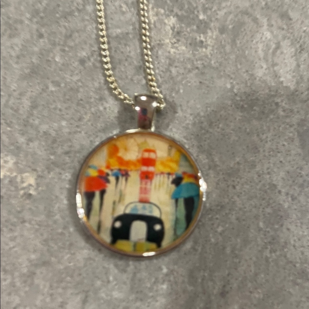 Colorful London Motif Pendant silver chain Necklace